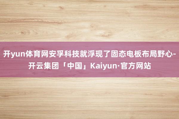 开yun体育网安孚科技就浮现了固态电板布局野心-开云集团「中