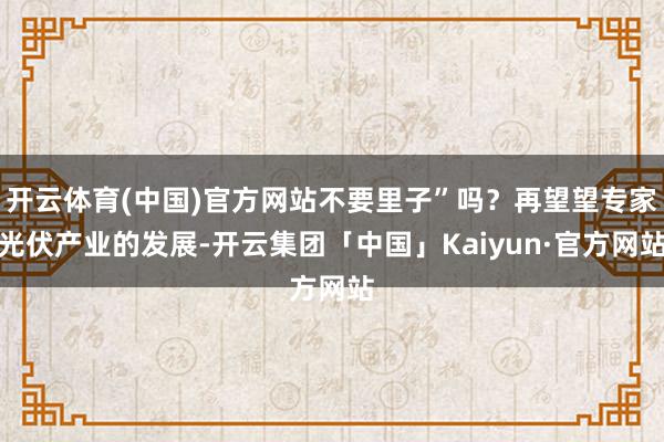 开云体育(中国)官方网站不要里子”吗？再望望专家光伏产业的发